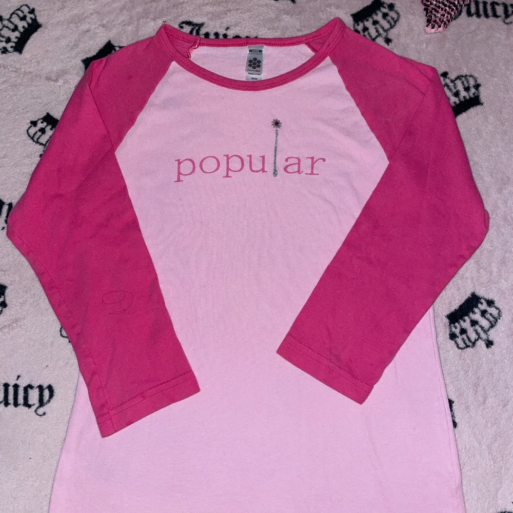 Vintage Y2k Wicked “Popular” Pink Raglan Baby Tee